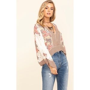 Free People Mix N Match Boho Floral Crop Blouse XS